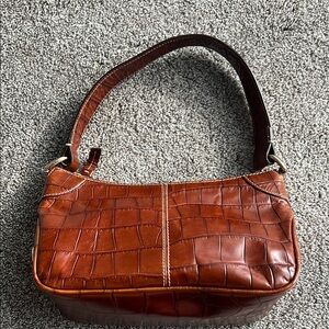 Dooney & Bourke Croc-Embossed Small Brown Leather Shoulder Bag